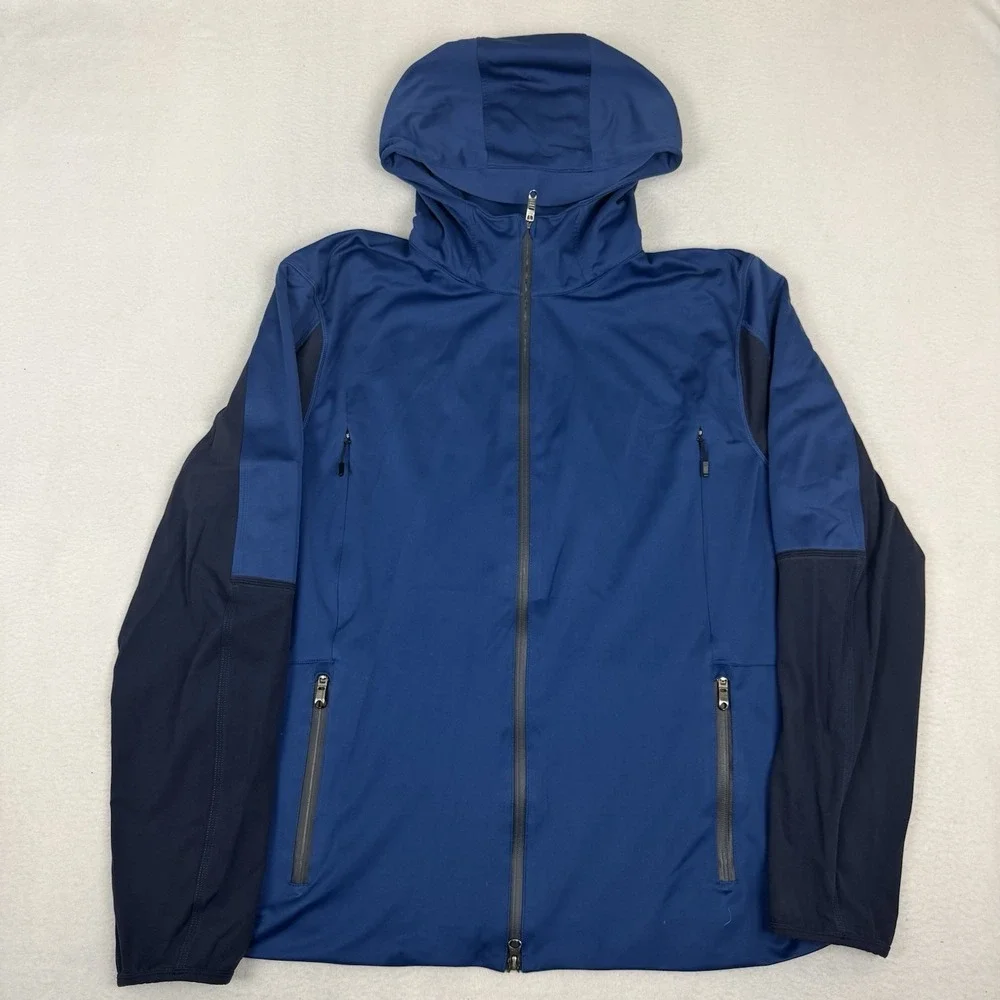 Lululemon Mens Velocity Hooded Full Zip Jacket Rugged Blue Size XL Thumbholes
